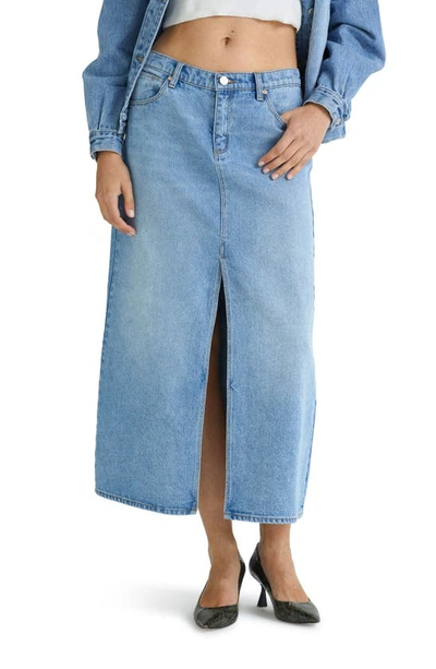 Abrand '99 Sylvie Low Rise Denim Maxi Skirt In Distressed Light Denim