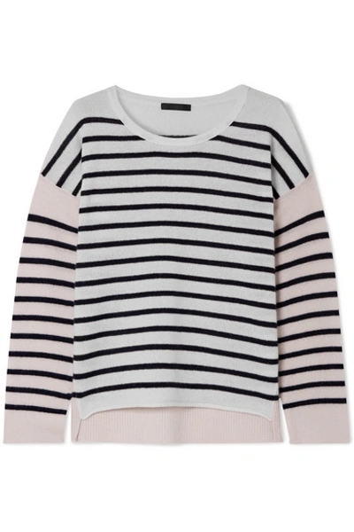 Atm Anthony Thomas Melillo Block-striped Cashmere Crewneck Sweater In Lunar/navy