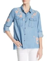 Billy T Embroidered Button-down Top In Blue Embroidered