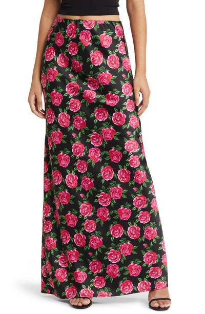 Wayf Selena Bias Cut Maxi Skirt In Red Roses