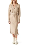 Faherty Jackson Long Sleeve Tie Waist Cotton Blend Sweater Dress In Oatmeal Heather