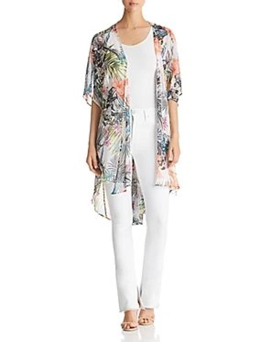 Status By Chenault Floral-print Duster Kimono In White/coral