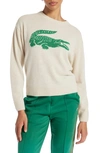 Lacoste Big Croc Cashmere & Wool Crewneck Sweater In Flour/ Roquette