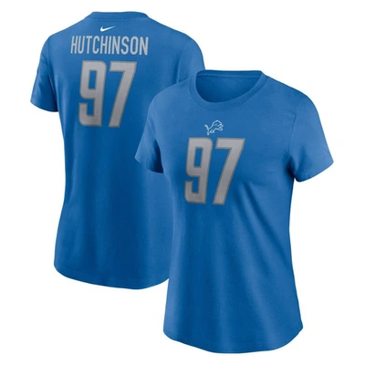 Nike Women's  Aidan Hutchinson Blue Detroit Lions Player Name And Number T-shirt