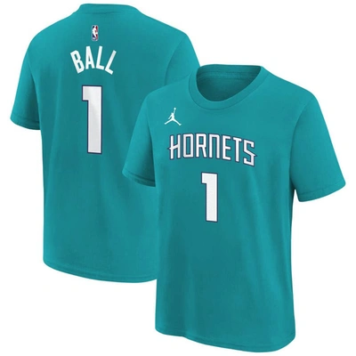 Jordan Brand Kids' Youth  Lamelo Ball Teal Charlotte Hornets Icon Name & Number T-shirt