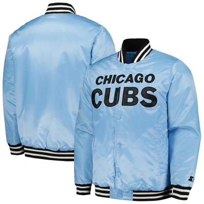 Starter Light Blue Chicago Cubs Cross Bronx Fashion Satin Full-snap Varsity Jacket
