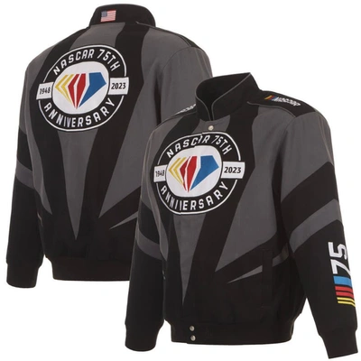 Jh Design Black Nascar 75th Anniversary Twill Uniform Full-snap Jacket