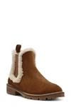 Steve Madden Leopold Faux Shearling Chelsea Boot In Camel Suede