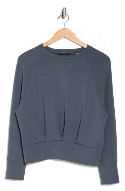 T Tahari Scuba Blouson Sweatshirt In Deep Slate Blue