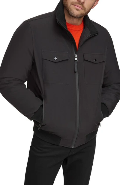 Calvin Klein Water Resistant Flextech Stretch Bomber Jacket In Black