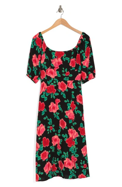 Bcbgeneration Floral Puff Sleeve Midi Dress In Black