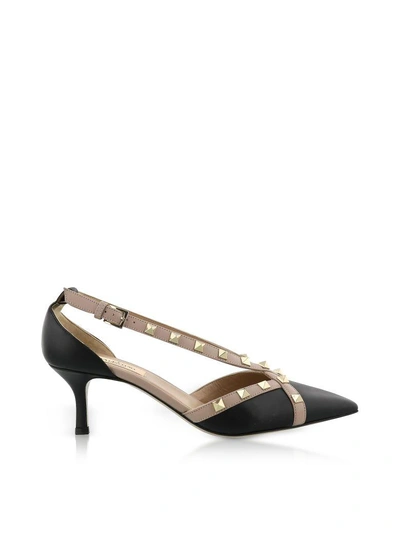 Valentino Garavani Rockstud D'orsay Black Leather Mid Heel Pumps