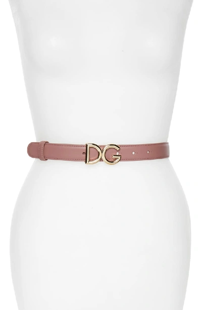 Dolce & Gabbana Metal Logo Buckle Leather Belt In Pink