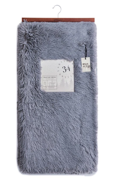 Artisan 34 Solid High Pile Faux Fur Throw Blanket In Gray