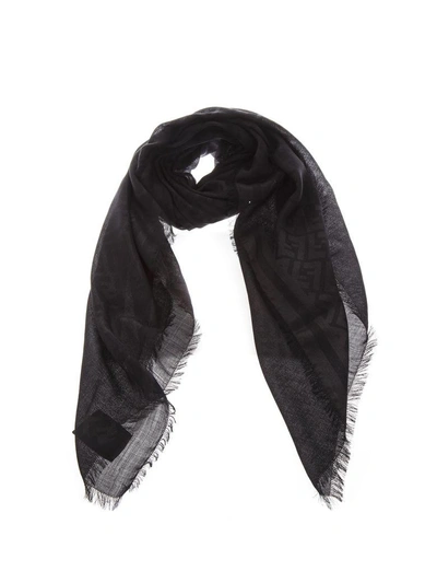 Fendi Ff Logo Scarf In Black Wool-silk Blend Scarf