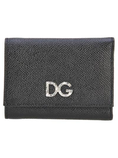 Dolce & Gabbana Bejeweled Logo Wallet In Black
