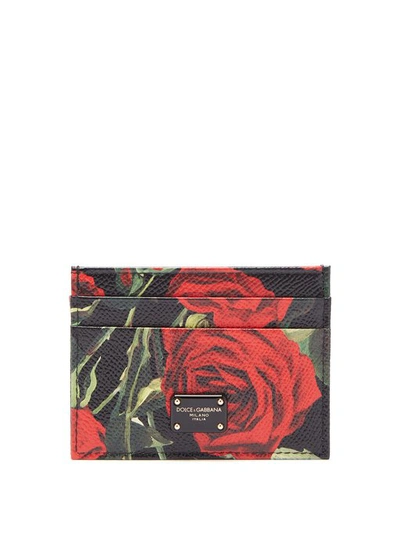 Dolce & Gabbana Credit Card Holder In Printed Dauphine Calfskin In Floral Print
