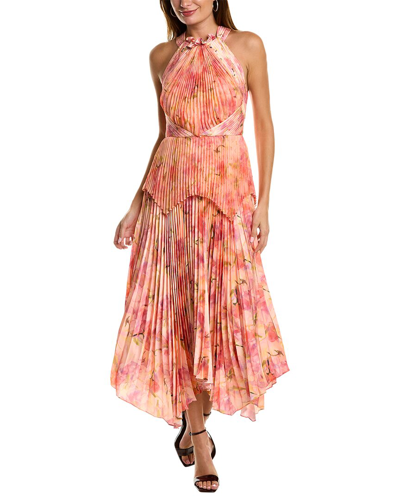 Theia Printed Charmeuse & Clip Dot Gown In Pink