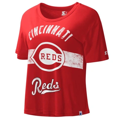 Starter Red Cincinnati Reds Cooperstown Collection Record Setter Crop Top