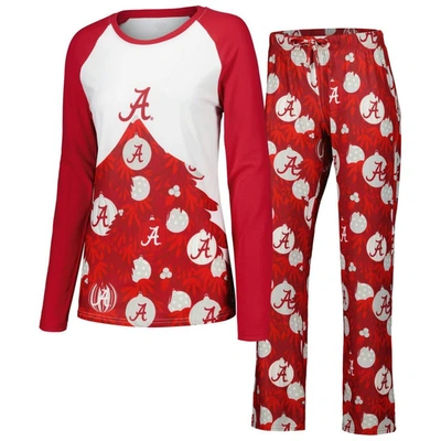 Concepts Sport Crimson Alabama Crimson Tide Tinsel Ugly Sweater Long Sleeve T-shirt & Pants Sleep Se
