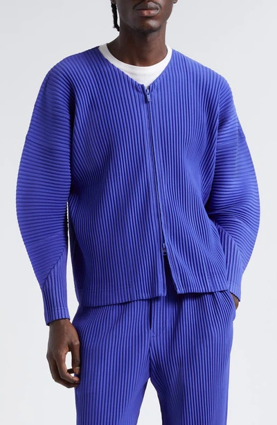 Issey Miyake September Monthly Colors Pleated V-neck Cardigan In Viola Violet