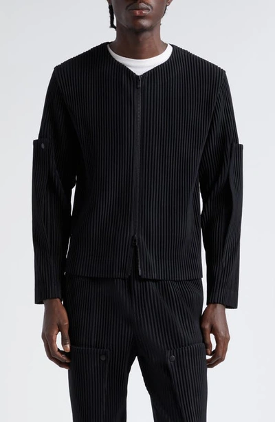 Issey Miyake Unfold Pleated Zip Cardigan In Black