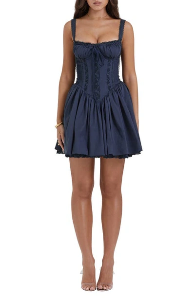 House Of Cb Pintuck Lace Trim Babydoll Dress In French Navy