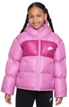 Nike Kids' Sportswear Water Repellent Hooded Puffer Jacket In Pink/ Fireberry/ White
