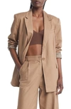Open Edit Oversize Linen Blend Blazer In Brown Caribou