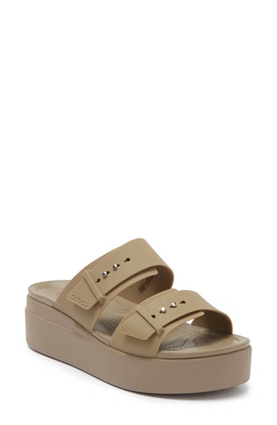Crocs Brooklyn Wedge Slide Sandal In Khaki