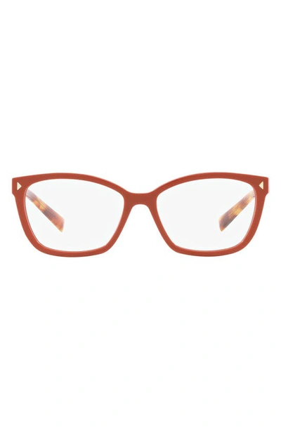 Prada 53mm Rectangular Optical Glasses In Red