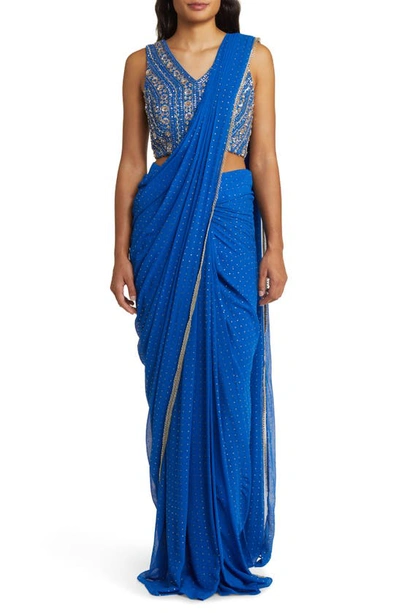 Sani Zian Drape Saree In Cobalt