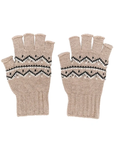 Maison Margiela Wool Jacquard Knit Fingerless Gloves In Neutrals