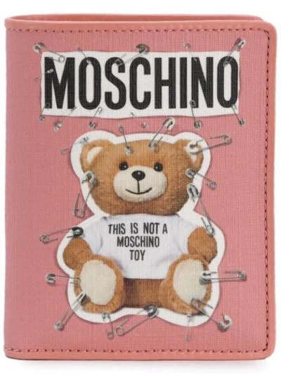 Moschino Teddy Bear Printed Snap Wallet In Pink