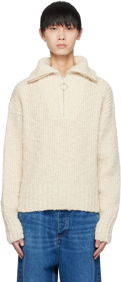 Ami Alexandre Mattiussi Half-zip Ribbed Knit Jumper In Neutrals