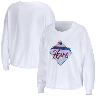 Wear By Erin Andrews White Philadelphia 76ers Cropped Long Sleeve T-shirt