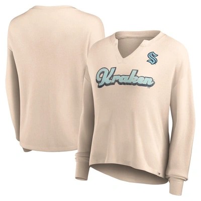 Fanatics Branded Oatmeal Seattle Kraken Go For It Notch Neck Waffle Knit Long Sleeve T-shirt