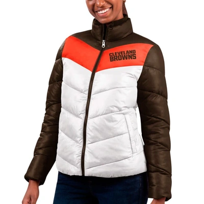 G-iii 4her By Carl Banks Women's  White, Brown Cleveland Browns New Star Quilted Full-zip Jacket In White,brown