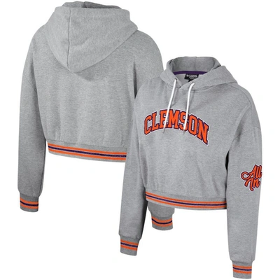 The Wild Collective Heather Gray Clemson Tigers Cropped Shimmer Pullover Hoodie