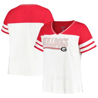 Profile Women's  White, Red Georgia Bulldogs Plus Size Field Game V-neck T-shirt In White,red