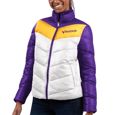 G-iii 4her By Carl Banks Women's  White, Purple Minnesota Vikings New Star Quilted Full-zip Jacket In White,purple