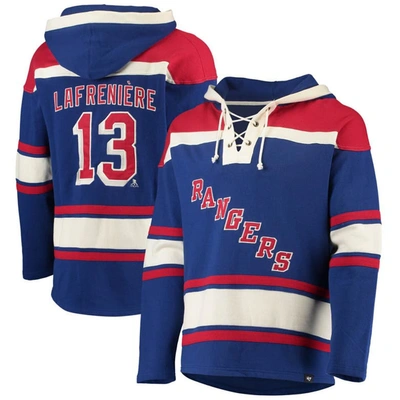 47 ' Alexis Lafreniere Blue New York Rangers Player Name & Number Lacer Pullover Hoodie
