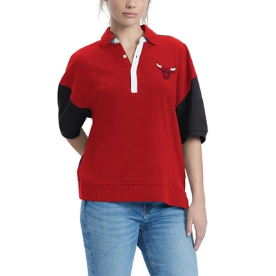 Tommy Jeans Red Chicago Bulls Taya Puff Sleeve Pique Polo Shirt