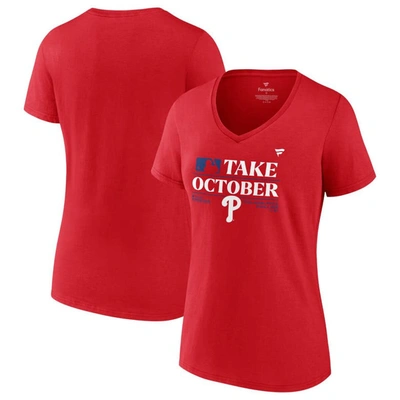Fanatics Branded  Red Philadelphia Phillies 2023 Postseason Locker Room V-neck T-shirt