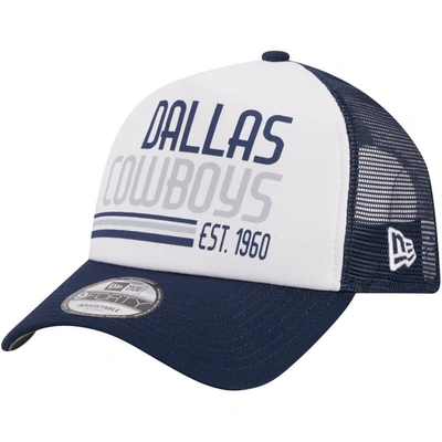 New Era Men's  White, Navy Dallas Cowboys Stacked A-frame Trucker 9forty Adjustable Hat In White,navy