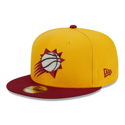 New Era Men's  Yellow, Red Phoenix Suns Fall Leaves 2-tone 59fifty Fitted Hat In Yellow,red