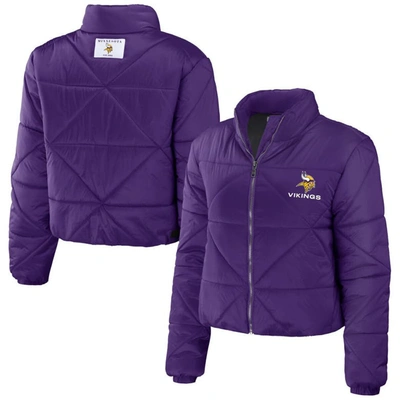 Wear By Erin Andrews Purple Minnesota Vikings Cropped Puffer Full-zip Jacket