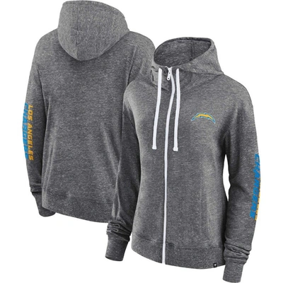 Fanatics Branded Heather Charcoal Los Angeles Chargers Opening Coin Flip Lightweight Full-zip Hoodie