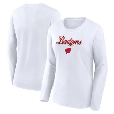Fanatics Branded White Wisconsin Badgers Double Team Script Long Sleeve T-shirt