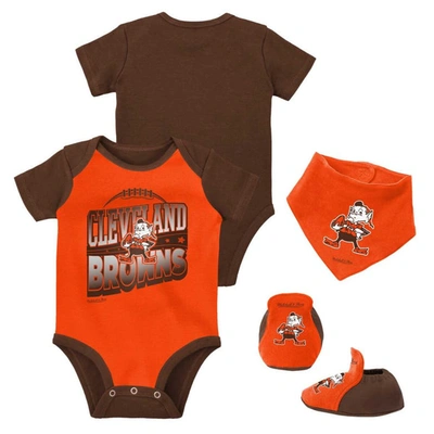 Mitchell & Ness Babies' Newborn & Infant  Orange/brown Cleveland Browns Throwback Big Score Bodysuit, Bib & B